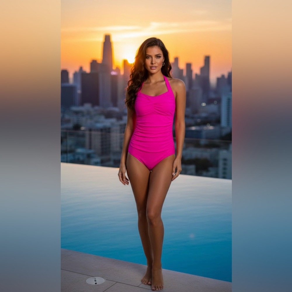 Onepice swimsuit SHEIN Chic Pink One Retro Elegant Design